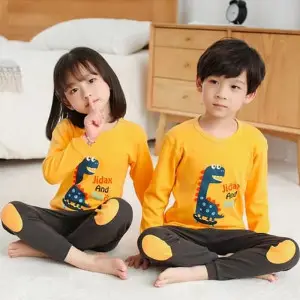 Baby Or Baba Yellow Dinosour printed Kids Night Suit (KD-027-B)