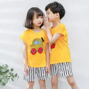 Baby Or Baba Yellow Car Printed kids Short Night Suit (KS-01-B)