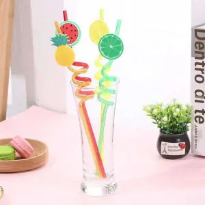 Nice Little Things Plastic Reusable Fruit Shape Spiral Drinking Straw - Pack of 4