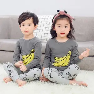Baby Or Baba Charcoal and banana print Kids Night Suit (KD-032)