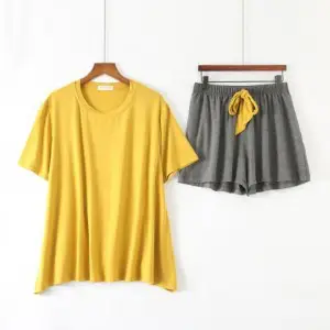 Half Sleeve & Short Apring Soft Cotton Women Intimate Sleepwear (Yellow With Dark Grey)