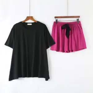 Half Sleeve & Short Apring Soft Cotton Women Intimate Sleepwear (Black With Shocking Pink)