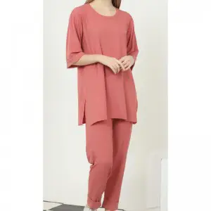 Turkish Style Womens 2 Piece Viscose Sleeve Fold CO ORD Set (Hot Pink)