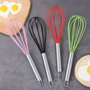 Stainless Steel & Silicone Kitchen Egg Whisk Hand Egg Mixer Egg Beater 3 pcs
