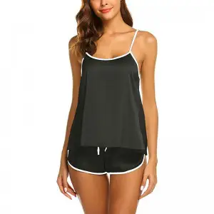 Womens Sexy Lingerie Sleepwear Tank Top And Shorts (Black)