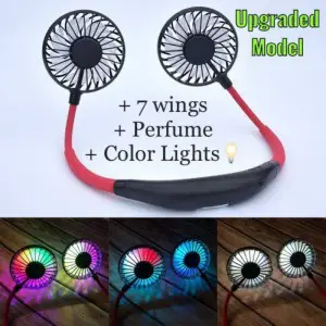 Lazy Neck Hanging Dual Mini Rechargeable Cooling Fan Multi Lights
