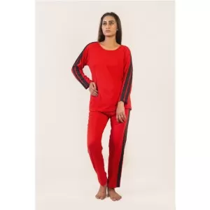 Plain Red with Black Stripes Full Sleeves Track Suit for Women