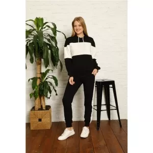 Womens 2 Piece Hooded Black With White Tracksuit (ABZ-098)