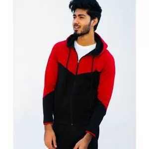 Black With Red Contrast Zipper Hoodie For Men (ABZ-101)