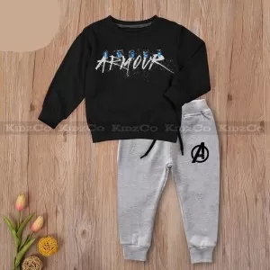Spring Fall Black And Grey Stylish Casual Printed Toddler Tracksuit For Kids