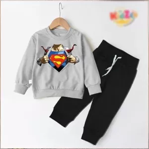 Spring Fall Grey And Black Stylish Casual Printed Toddler Tracksuit For Kids (Design-03)