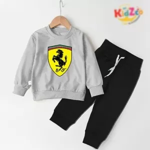 Spring Fall Grey And Black Stylish Casual Printed Toddler Tracksuit For Kids (Design-04)