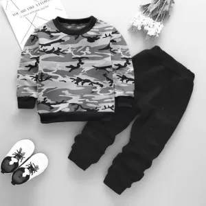 Spring Fall Stylish Casual Camo Printed Toddler Tracksuit For Kids (Design-02)