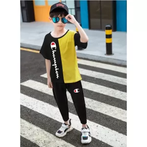 Spring Fall Stylish Casual Yellow and Black Champion Tracksuits For Kids