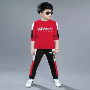 Spring Fall Stylish Casual Red Adidas Tracksuits For Kids