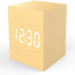 Wooden Digital Alarm Clock Cube Little Clock, Topacom LED Table Clock USB
