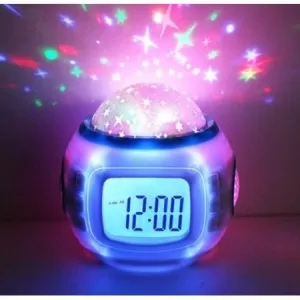 Home Decor Music Starry Star Sky Digital Clock Led Projection Projector Alarm Clock Calendar Night Light Color Changing