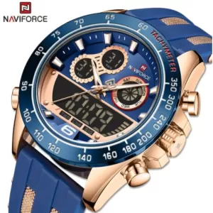 NAVIFORCE Dual Time Edition Blue Dial Blue & Copper Strap Wrist Watch (nf-9188t-5)