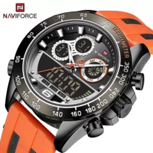 NAVIFORCE Dual Time Edition Charcoal Dial Brown Strap Wrist Watch (nf-9188t-3)