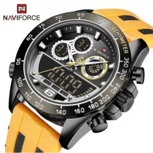 NAVIFORCE Dual Time Edition Charcoal Dial Yellow Strap Wrist Watch (nf-9188t-1)