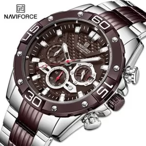 NAVIFORCE Chronograph Exclusive Edition Black Dial 2 tone bracelet Wrist Watch (nf-8019-1)