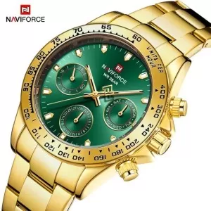 NAVIFORCE Royal Chronograph Unisex Edition Green Dial Gold Bracelet Wrist Watch (nf-9193-7)