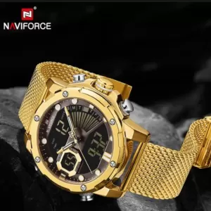 NAVIFORCE Dual Time Edition Black Dial Golden Mesh Strap (nf-9172-9)