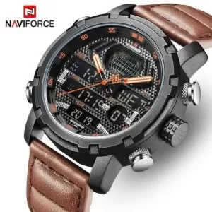 NAVIFORCE World display Digital Edition Dark Grey Dial Dark Brown Strap Wrist Watch (nf-9160-2)