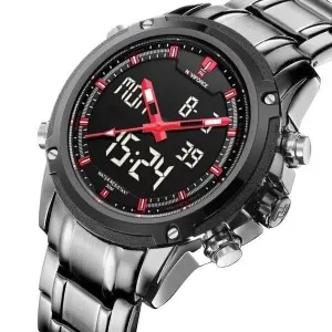 NAVIFORECE Dual Time Edition Black Dial Red Needle (nf-9050-1)