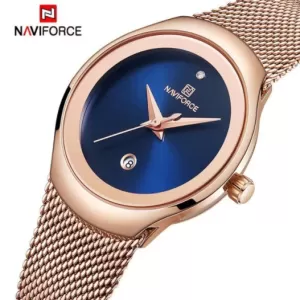 NAVIFORCE Steel Mesh Ladies Edition Dark Blue Dial Golden Mesh Bracelet Wrist Watch (nf-5004-2)