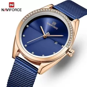 NAVIFORCE Mesh Band Lady Watch Dark Blue Dial & Bracelet Wrist Watch (nf-5015-3)