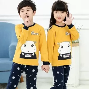 Baby Or Baba Yellow Happy Hippo print Kids Night Suit (KD-041)