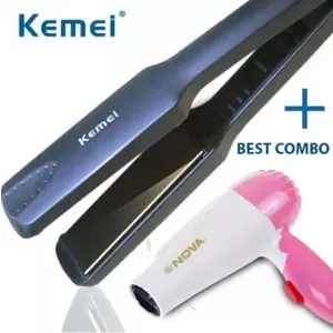 Bundles Deal Kemei Hair Straightener & Foldable Hair Dryer