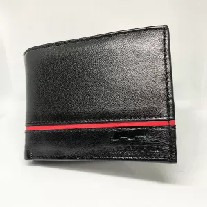 Men’s Leather Wallet (Plain Black with Contrast Red Line)