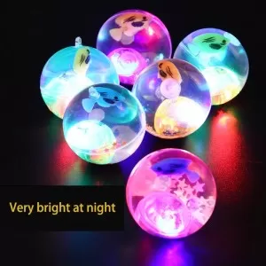 pack of 3 Rubber Ball High Bouncing Ball LED Light Up Glitter Chamak with Colorful Fish Spiderman or Ben10 Inside