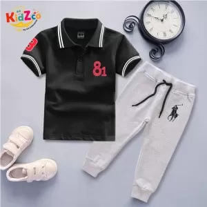 Branded Summer Half Sleeves POLO Style Tracksuit For Kids (D-07)