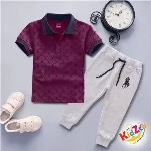 Branded Summer Half Sleeves POLO Style Tracksuit For Kids (D-02)