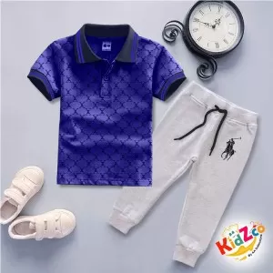 Branded Summer Half Sleeves POLO Style Tracksuit For Kids (D-01)
