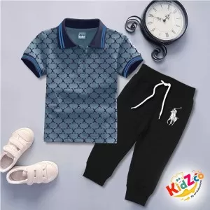 Branded Summer Half Sleeves POLO Style Tracksuit For Kids (D-08)