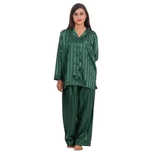 Silk Night Suit For Women (Green) (Design-3)