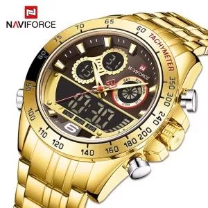 NAVIFORCE Dual Time Edition Golden Dial Wrist Watch (nf-9188-2)