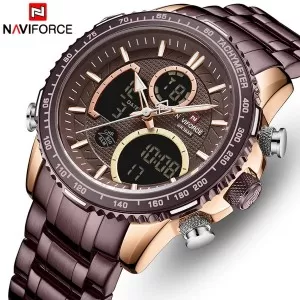 NAVIFORCE Dual Time Edition Brown Dial Wrist Watch (nf-9182-4)