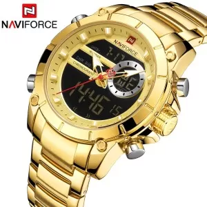 NAVIFORCE Dual Time Edition Golden Dial Wrist Watch (nf-9163-5)