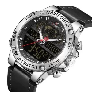 NAVIFORCE Dual Time Edition Silver Dial Black Strap Wrist Watch (nf-9164-2)