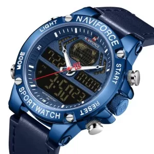 NAVIFORCE Dual Time Edition Blue Dial Dark Blue Strap Wrist Watch (nf-9164-1)