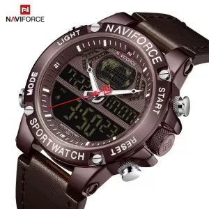 NAVIFORCE Dual Time Edition Rose Brown Dial Brown Strap Wrist Watch (nf-9164-3)