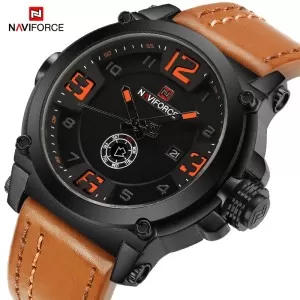 NAVIFORCE Day and Date Edition Black Dial Brown strap Wrist Watch (nf-9099-3)