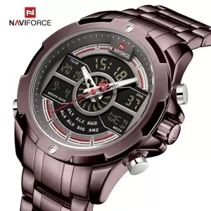 NAVIFORCE Dual Time Edition Black Dial Brown Crown Wrist Watch (nf-9170-3)