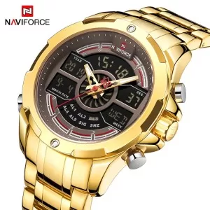 NAVIFORCE Dual Time Edition Brown Dial Golden Crown Wrist Watch (nf-9170-1)