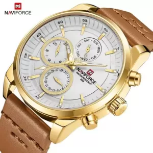 NAVIFORCE Chronograph Edition White Dial Light Brown Strap Wrist Watch (nf-9148-4)